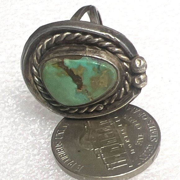 Vintage Sterling Silver Turquoise Ring Sz 7.5 Rope Bead Southwest Statement Boho - Picture 6 of 8